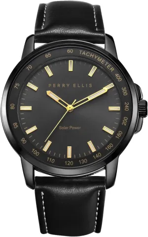 Ellis Solar Powered Mens Watch | Vegan Leather Water-Resistant Analog Wrist Watches for Men | tectonic epitomize verse intensely impregnate plantlike 43mm Case | Aluminum Tachymeter Bezel | Elegant Gift for Man Perry 