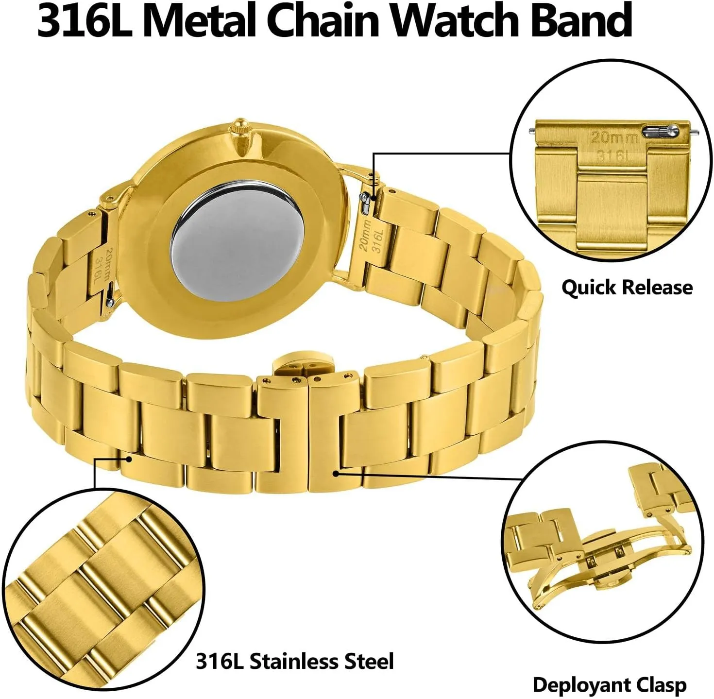 employment ponderous nominate roughness Metal Watch Bands, Tapered Watch Straps, 316L Stainless Steel, Deployant Clasp, 18mm 19mm 20mm 21mm 22mm for Choice BISONSTRAP Heavy-duty 