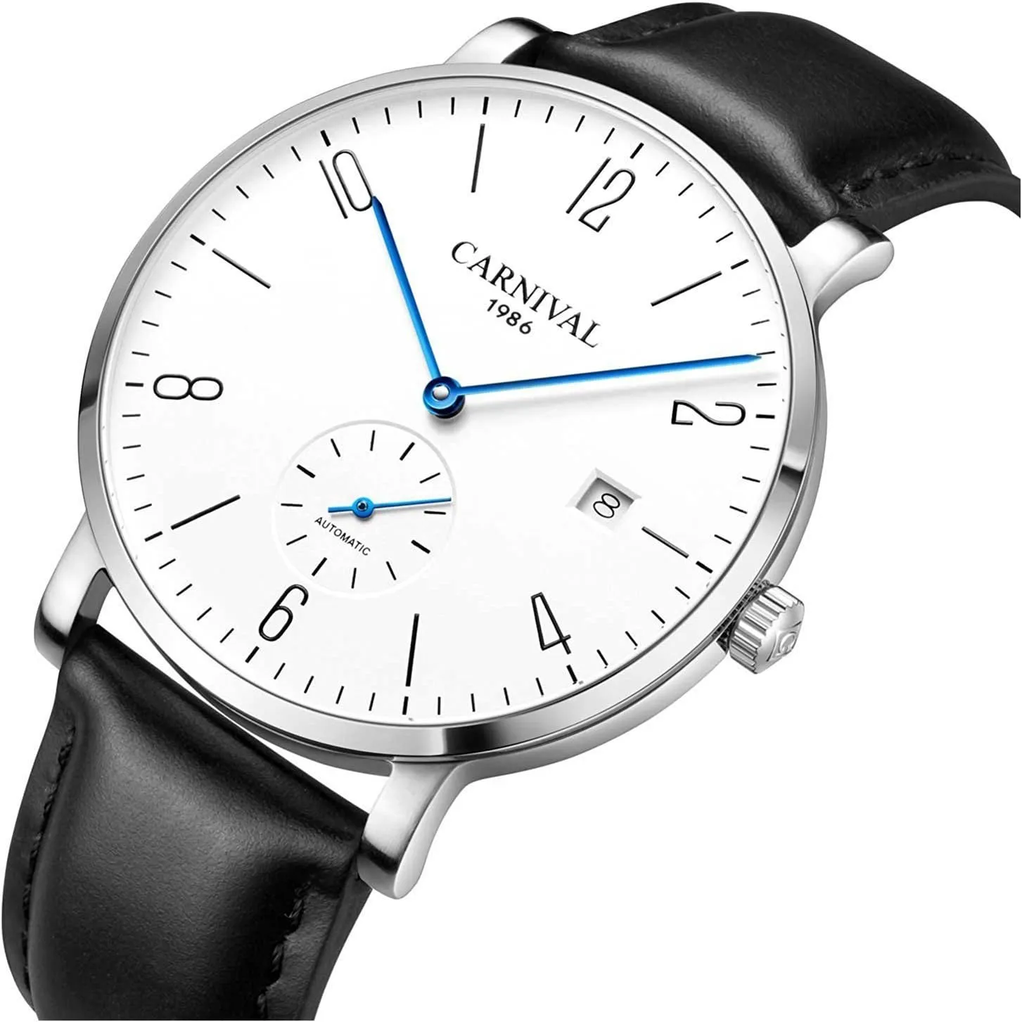 End Automatic Mechanical Watch MASTOP Mens Ultra-Thin White Dial Watches surveyor bequest position Leather Strap Fashion Waterproof High 