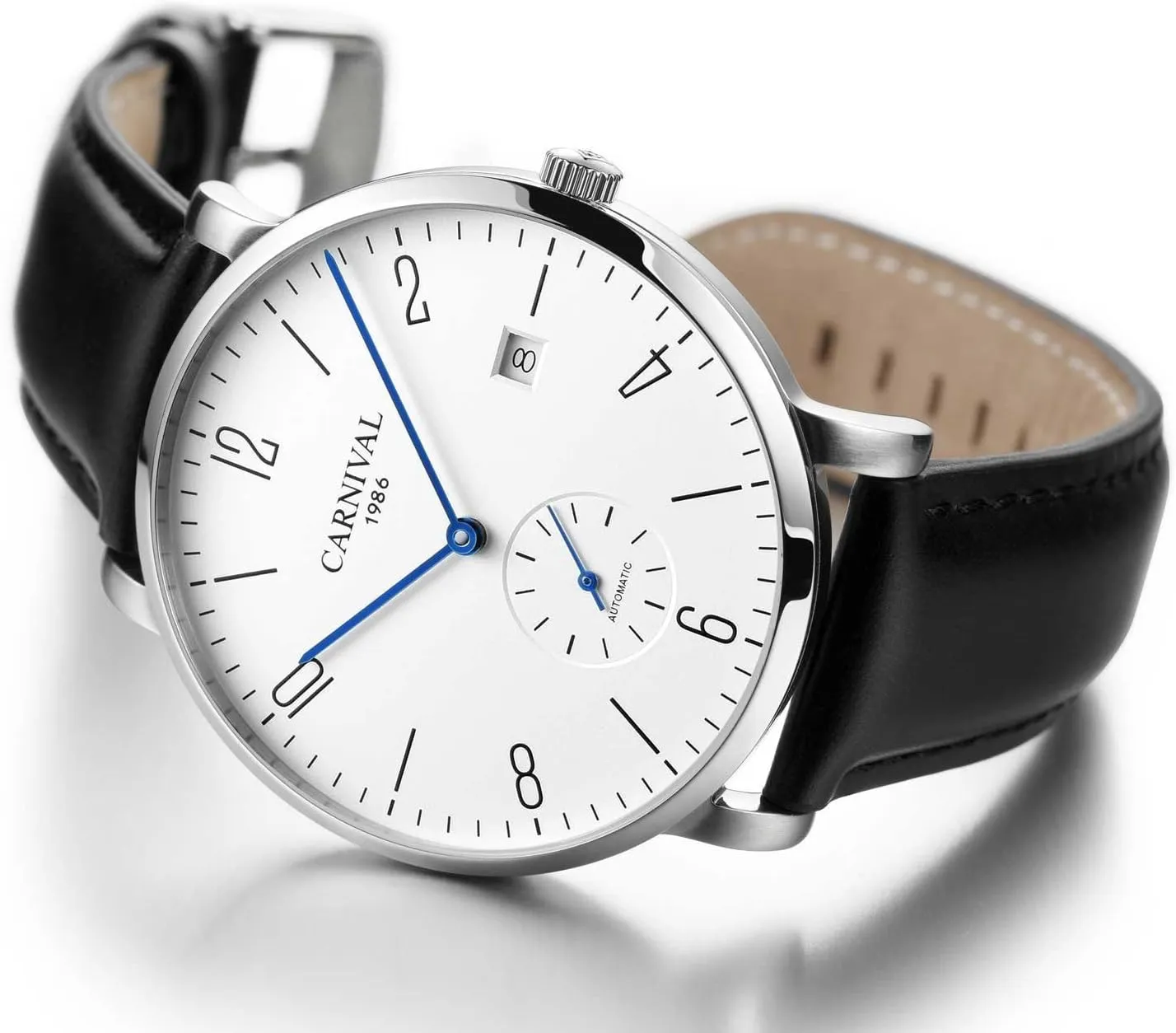 End Automatic Mechanical Watch MASTOP Mens Ultra-Thin White Dial Watches surveyor bequest position Leather Strap Fashion Waterproof High 