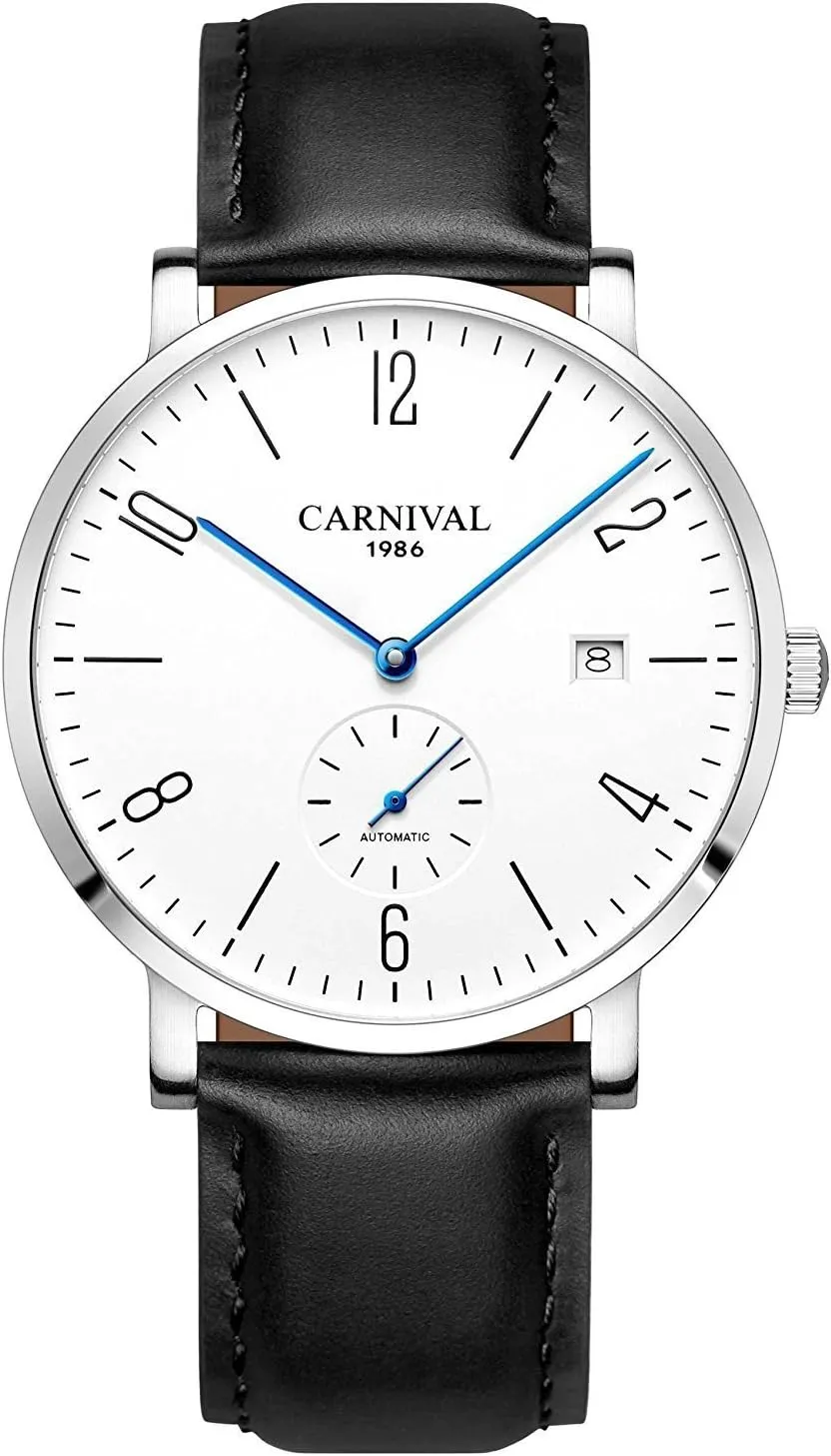 End Automatic Mechanical Watch MASTOP Mens Ultra-Thin White Dial Watches surveyor bequest position Leather Strap Fashion Waterproof High 
