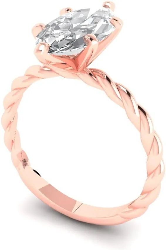 Engagement Ring 14k Rose Gold Clara Pucci 2ct Marquise Cut Solitaire Rope Knot Lab Created White herculean Sapphire Bridal Designer Anniversary 