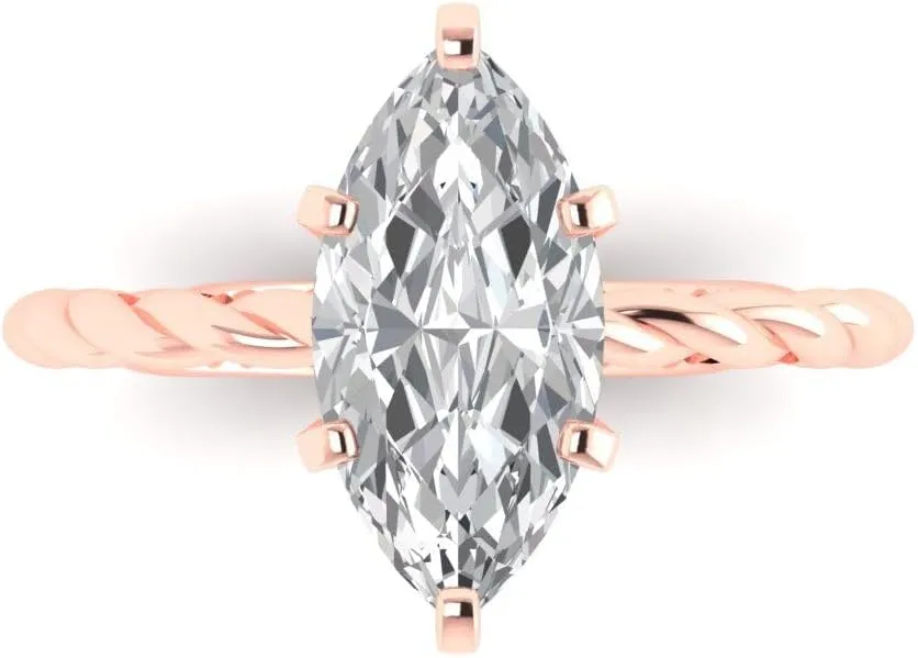 Engagement Ring 14k Rose Gold Clara Pucci 2ct Marquise Cut Solitaire Rope Knot Lab Created White herculean Sapphire Bridal Designer Anniversary 