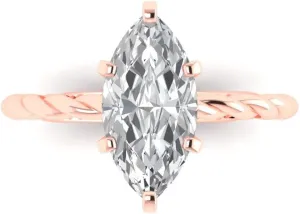 Engagement Ring 14k Rose Gold Clara Pucci 2ct Marquise Cut Solitaire Rope Knot Lab Created White herculean Sapphire Bridal Designer Anniversary 