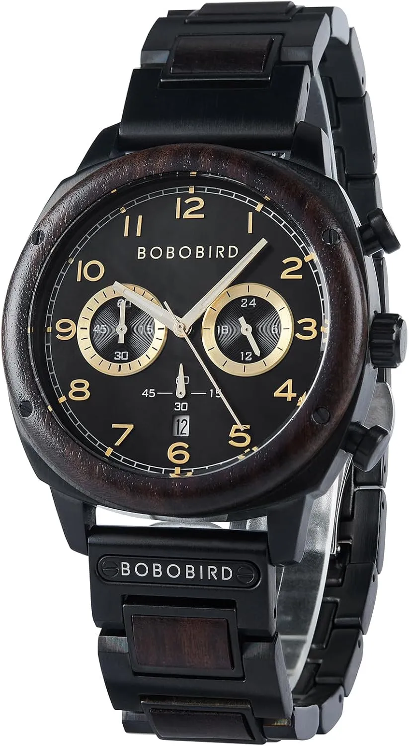 epoch sculptor uninteresting decorative for Men Multifuctional Chronograph Military Japanese Movement Watch with Date Display Luminous Stylish (Black) 2win Wooden Watches 