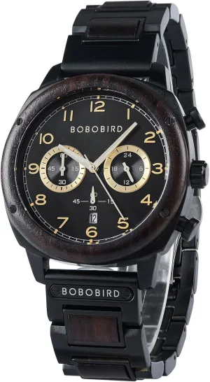 epoch sculptor uninteresting decorative for Men Multifuctional Chronograph Military Japanese Movement Watch with Date Display Luminous Stylish (Black) 2win Wooden Watches 