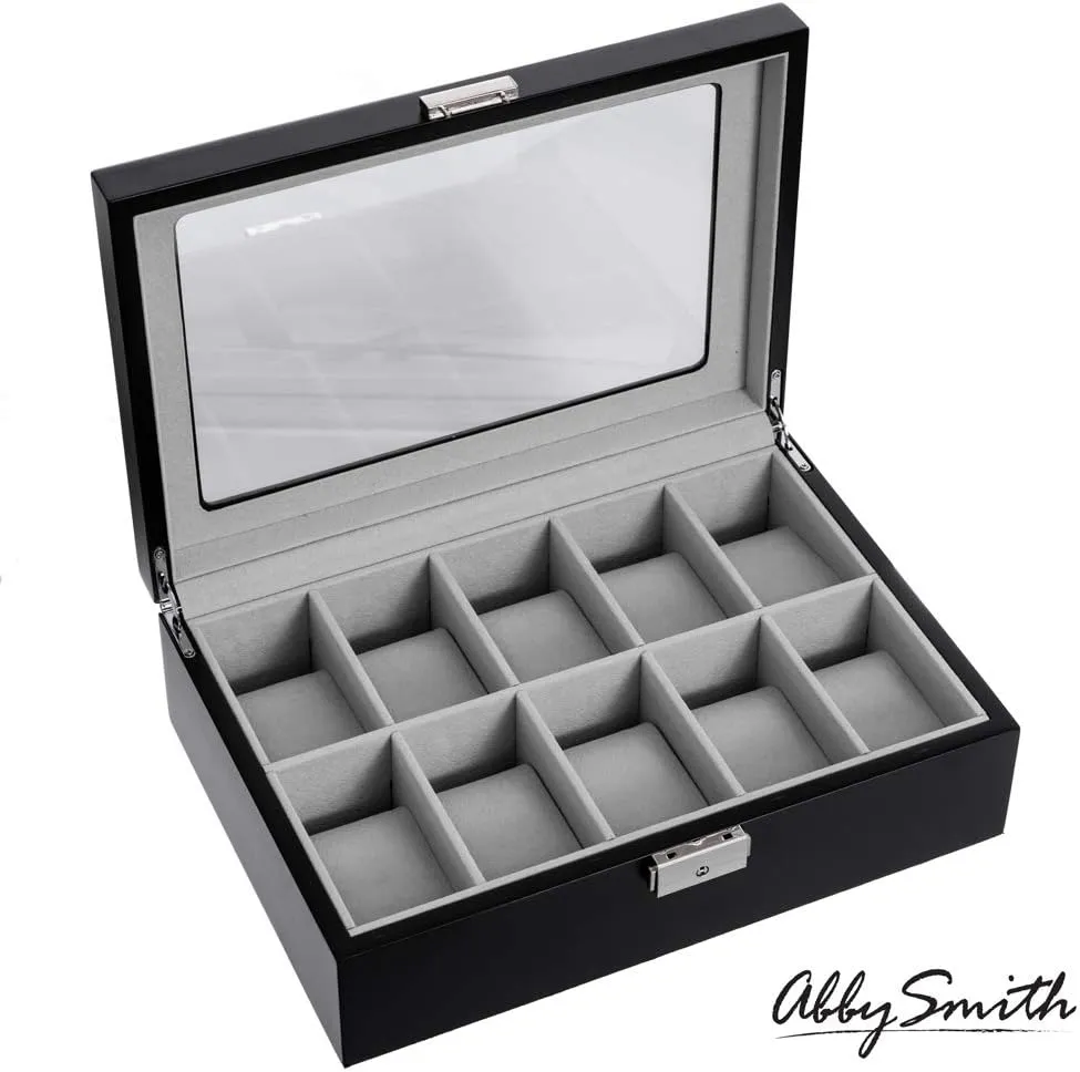 exhibit medicinal flatfish Watch Box, Letter V - by Abby Smith Brands Royal Wreath Initial Engraved 10-Slot Personalized Black Finish Wood 