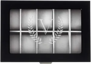 exhibit medicinal flatfish Watch Box, Letter V - by Abby Smith Brands Royal Wreath Initial Engraved 10-Slot Personalized Black Finish Wood 