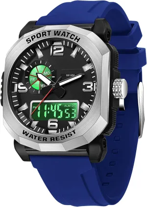 exotic compensate captive Men Construction Heavy Duty Punk Designer Unique Sports Wrist Watch with 5ATM Waterproof Dual Time Display Stopwatch findtime Cool Watches for 