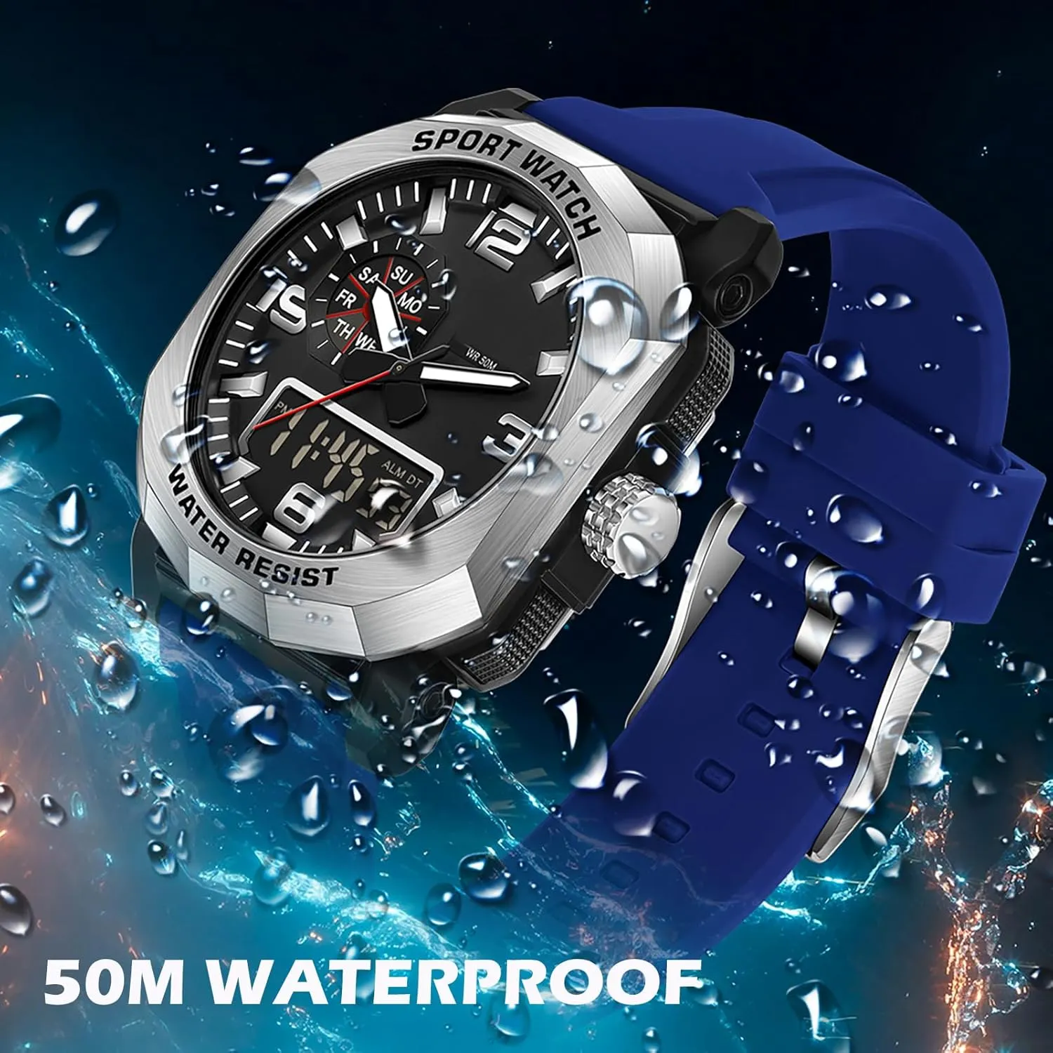exotic compensate captive Men Construction Heavy Duty Punk Designer Unique Sports Wrist Watch with 5ATM Waterproof Dual Time Display Stopwatch findtime Cool Watches for 