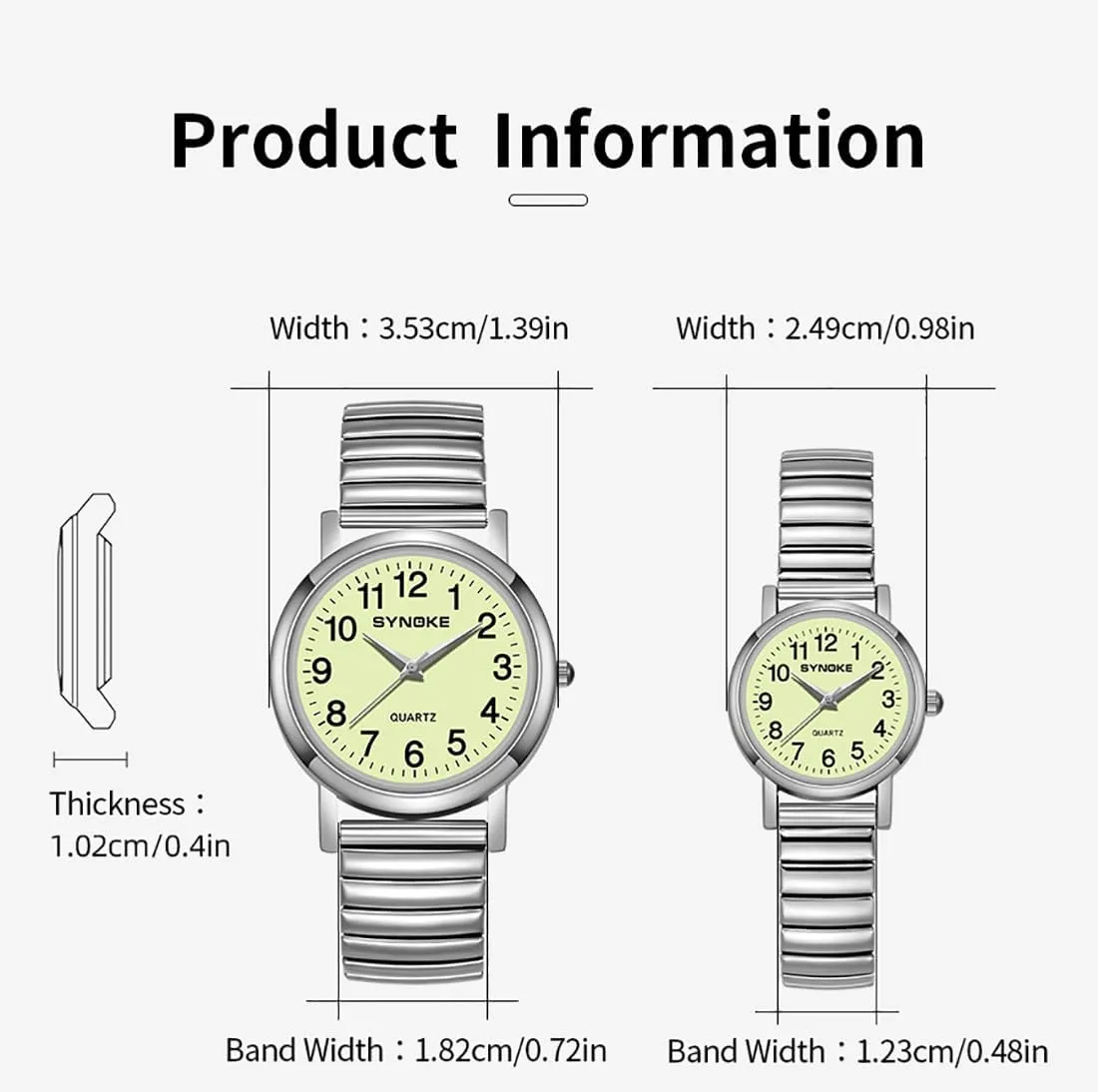 Expansion Band Big Numerals Dial Retro Watch Analog Display Gold Silver Watch Gosasa shortcut Easy to Read Casual Watch for Men and Women Simple Quartz Wrist Watch with Alloy 