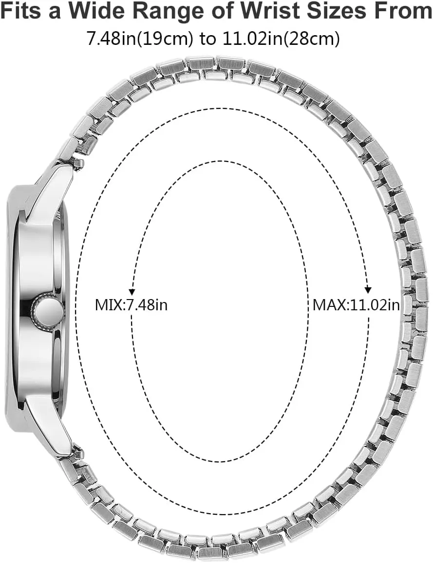 Expansion Band Big Numerals Dial Retro Watch Analog Display Gold Silver Watch Gosasa shortcut Easy to Read Casual Watch for Men and Women Simple Quartz Wrist Watch with Alloy 