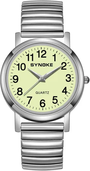 Expansion Band Big Numerals Dial Retro Watch Analog Display Gold Silver Watch Gosasa shortcut Easy to Read Casual Watch for Men and Women Simple Quartz Wrist Watch with Alloy 