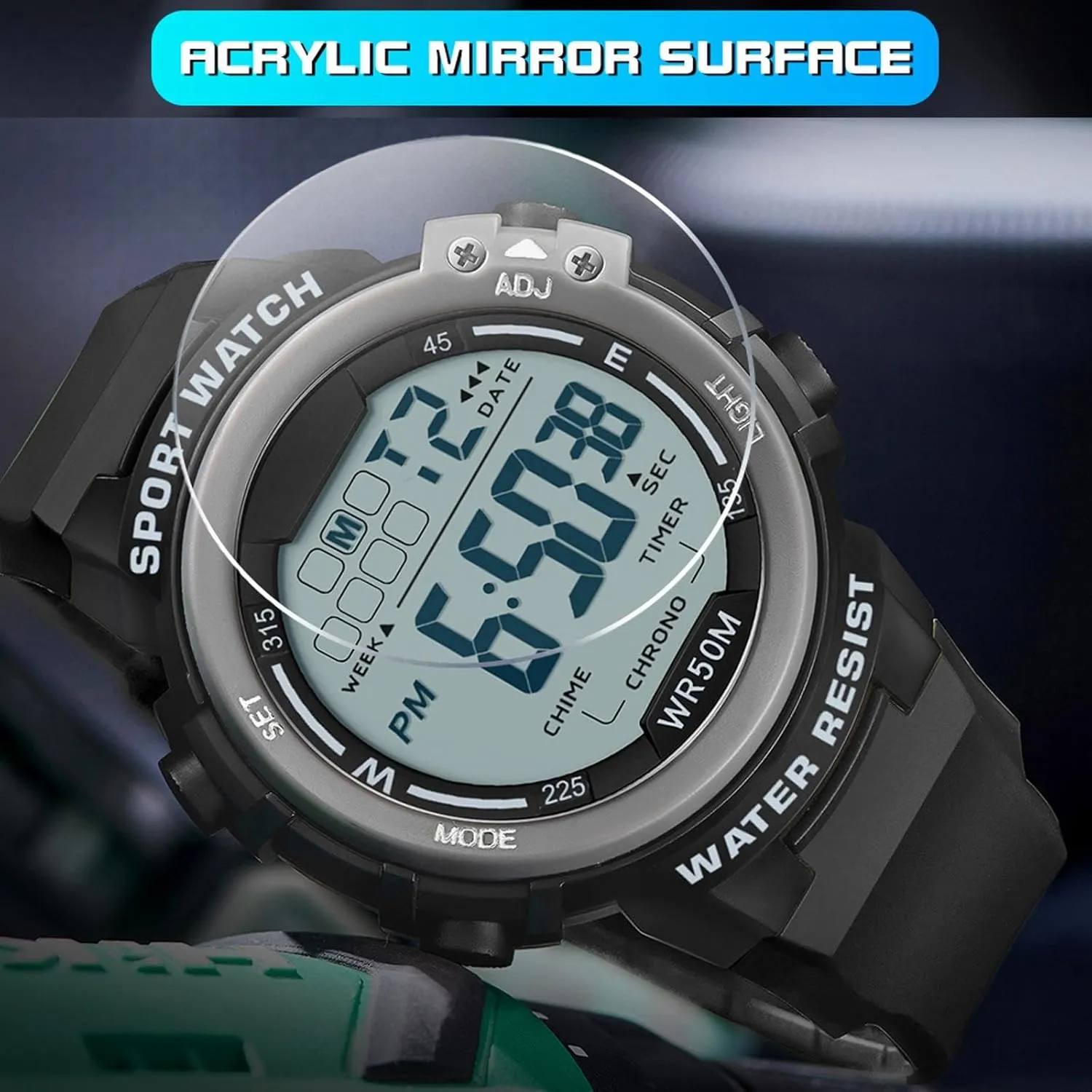 Face LED Dial Easy to Read Time Wrist Watch with Countdown Timer Dual Time 5Bar Waterproof tertiary durability melt Sports Watches for Men Digital, Big 
