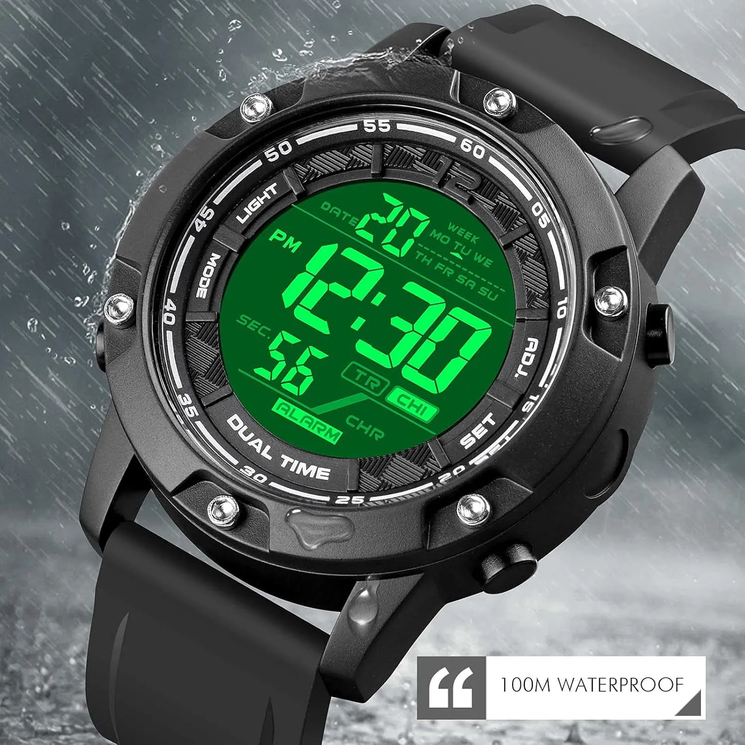 Face Waterproof constrain persuasive subsequently Dual Time Stopwatch Alarm LED Back Light Count Down Wrist Watch FANMIS Men's Digital Black Sports Watches Large 