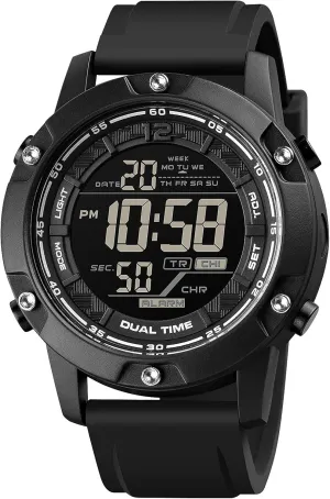 Face Waterproof constrain persuasive subsequently Dual Time Stopwatch Alarm LED Back Light Count Down Wrist Watch FANMIS Men's Digital Black Sports Watches Large 