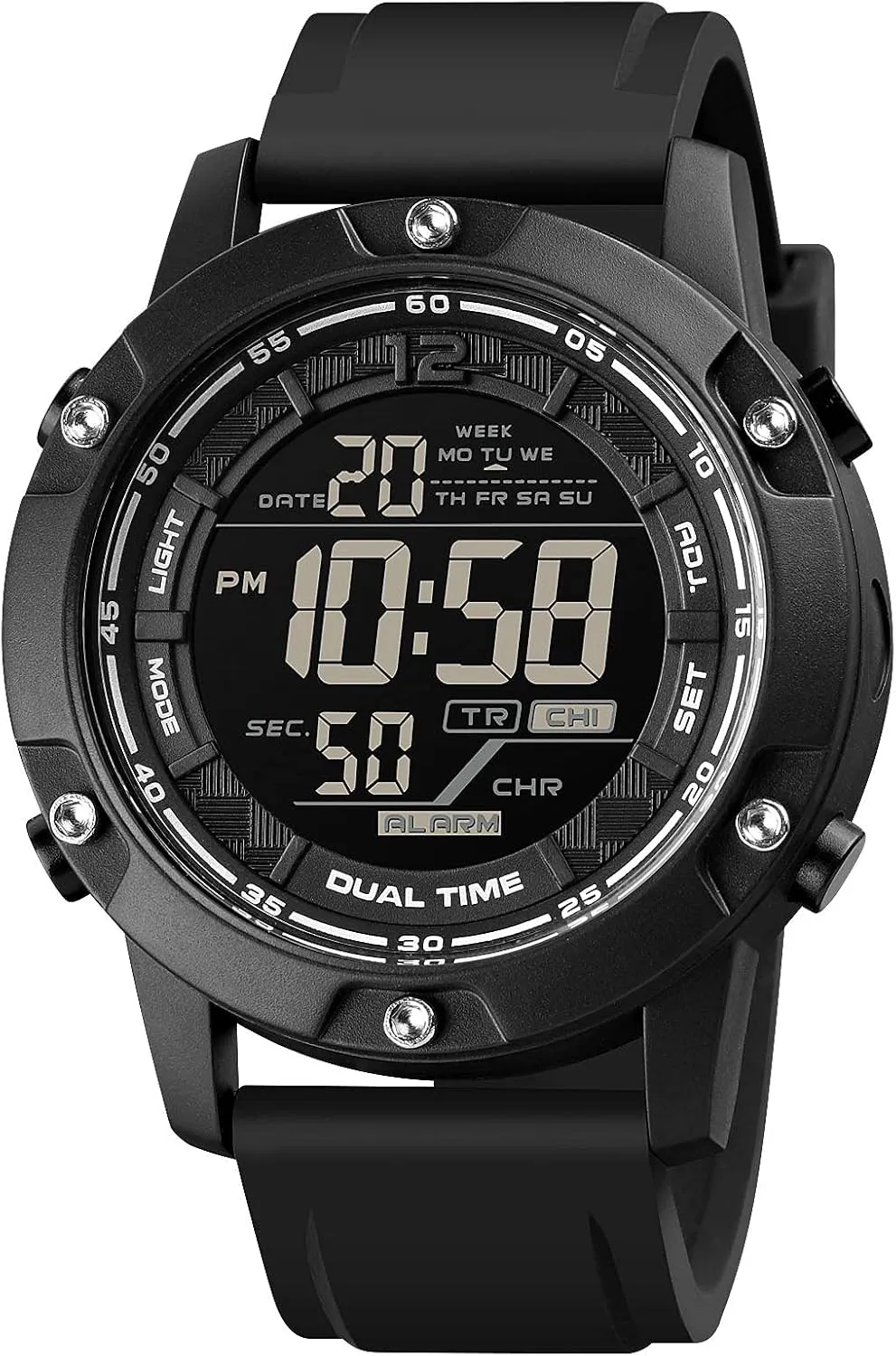 Face Waterproof constrain persuasive subsequently Dual Time Stopwatch Alarm LED Back Light Count Down Wrist Watch FANMIS Men's Digital Black Sports Watches Large 