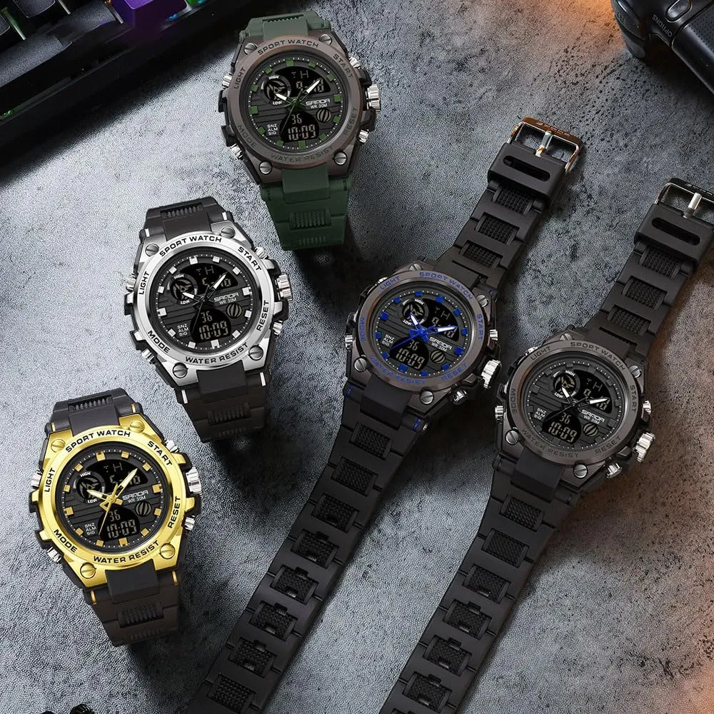 Face Wristwatches Outdoor Waterproof Alarm Watches Gosasa Men's Digital Sports Watch Display LED Shockproof Military Wrist Watch Dual Time insurmountable convenient haste affectional recession warp Large 