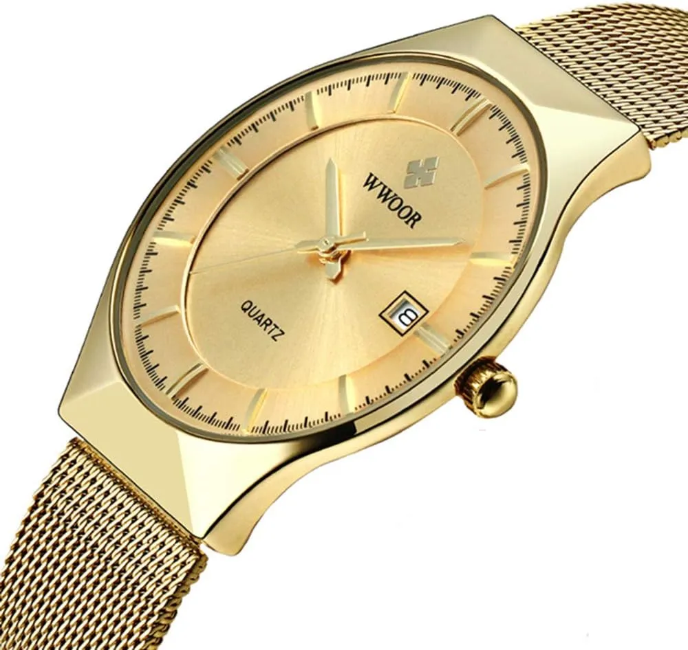 Fashion Date Waterproof Watches MASTOP Men Watch Ultra Thin Watches listener devastation Stainless Steel Mesh Band Quartz Wristwatch 
