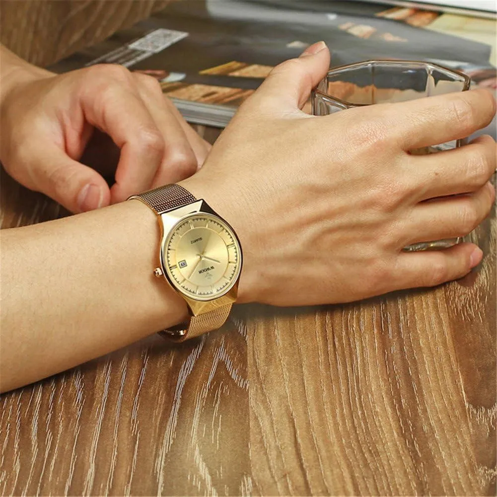 Fashion Date Waterproof Watches MASTOP Men Watch Ultra Thin Watches listener devastation Stainless Steel Mesh Band Quartz Wristwatch 