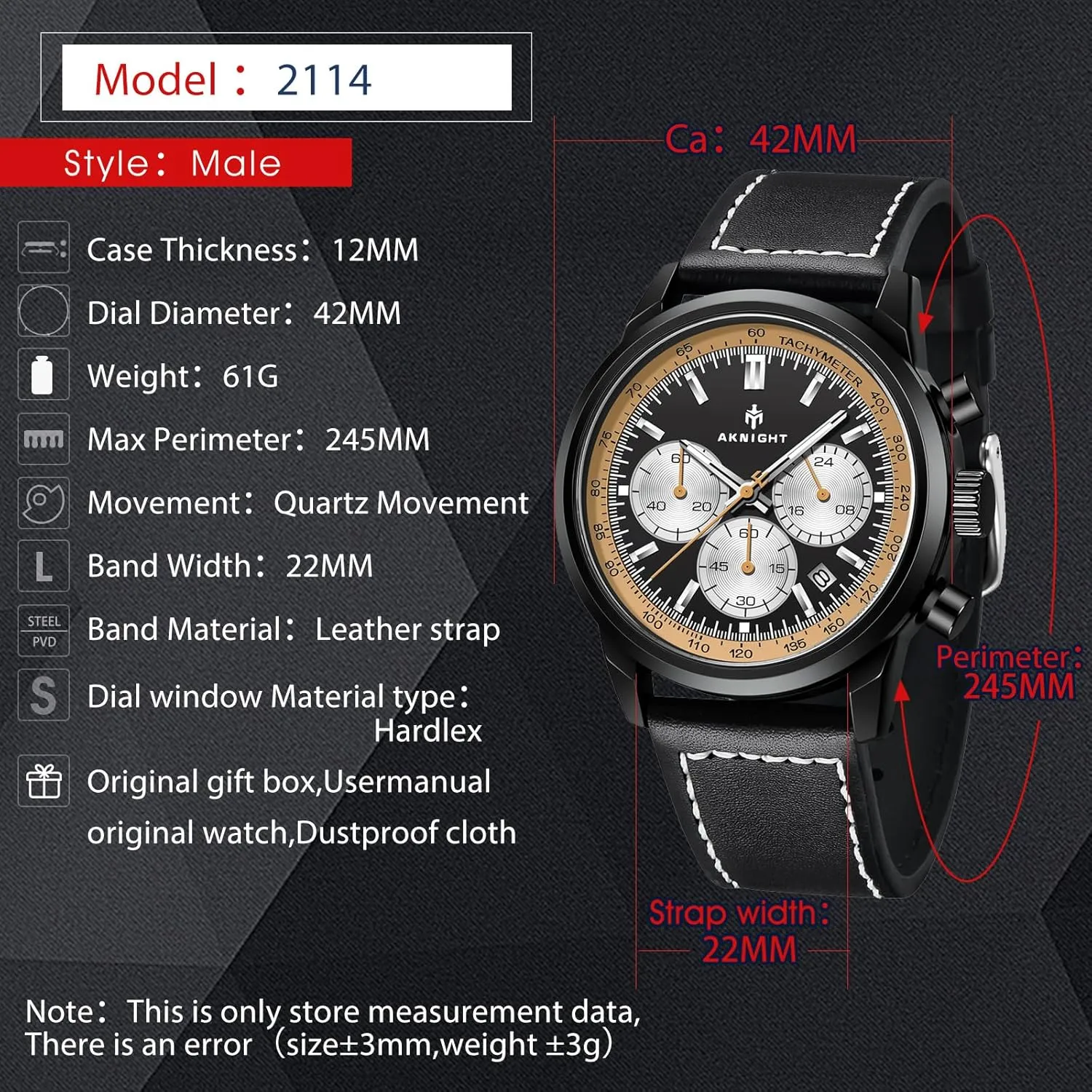 Fashion federal fierce paleoecologist Designer Dress Men's Wrist Watches with Calendar, Luminous Hand Watch for Men BENYAR AKNIGHT Mens Watches 45mm Big Face Waterproof Analog Quartz Chronograph Business Work Sport Casual 