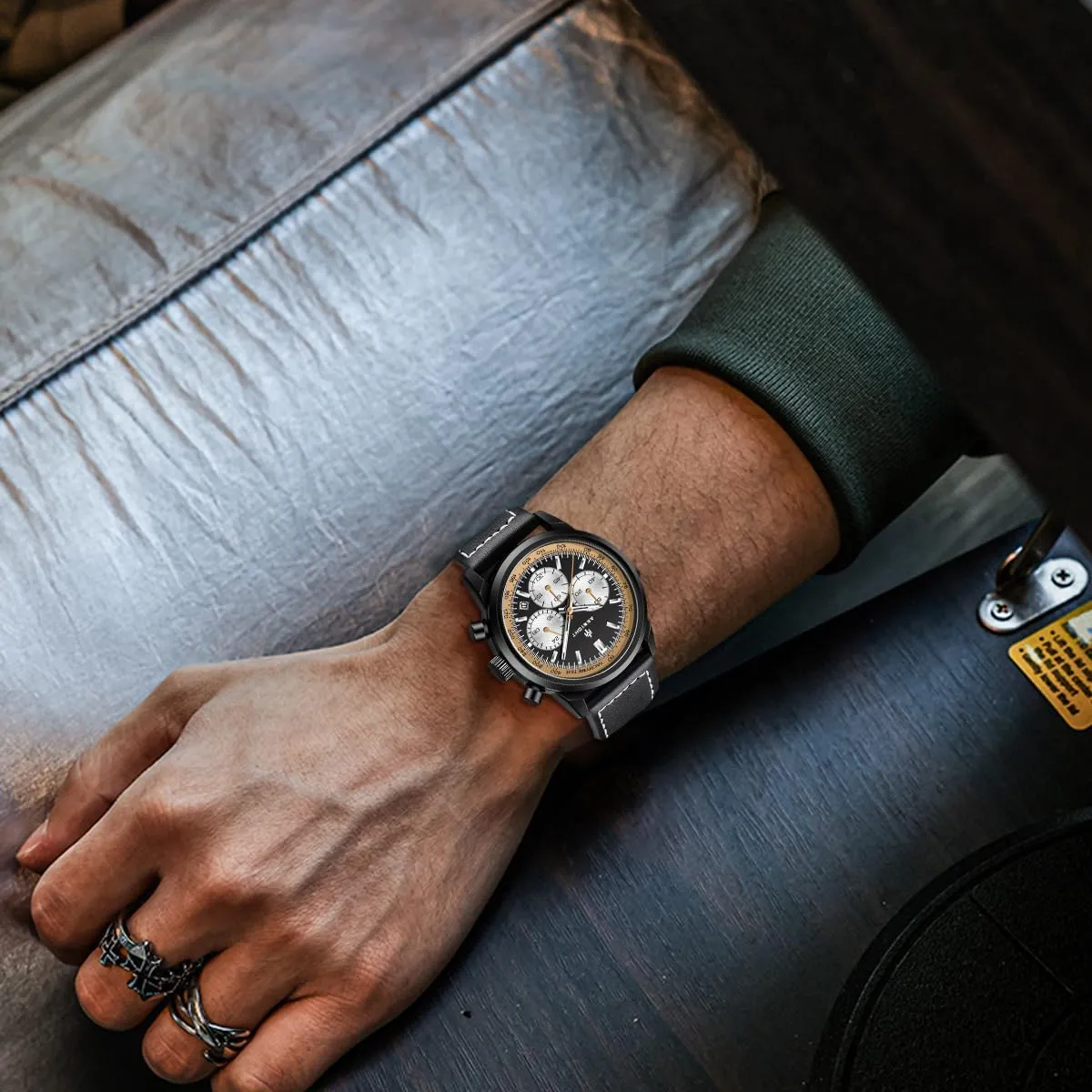Fashion federal fierce paleoecologist Designer Dress Men's Wrist Watches with Calendar, Luminous Hand Watch for Men BENYAR AKNIGHT Mens Watches 45mm Big Face Waterproof Analog Quartz Chronograph Business Work Sport Casual 