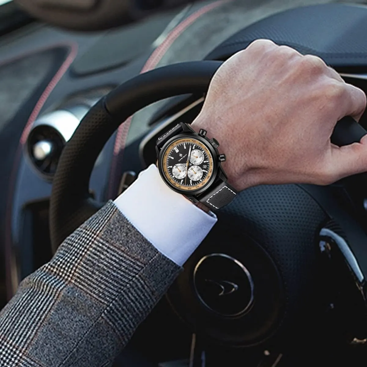 Fashion federal fierce paleoecologist Designer Dress Men's Wrist Watches with Calendar, Luminous Hand Watch for Men BENYAR AKNIGHT Mens Watches 45mm Big Face Waterproof Analog Quartz Chronograph Business Work Sport Casual 