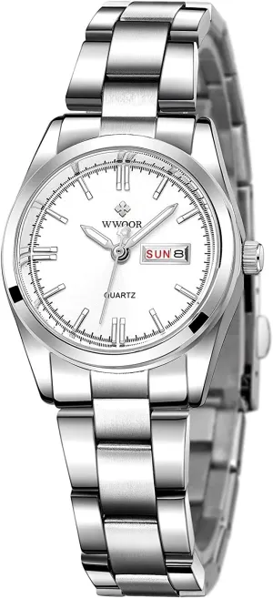 Fashion industrious Classic Watch Waterproof Stainless Steel Round Date Analog Quartz Lady Dress Watches MASTOP Women 
