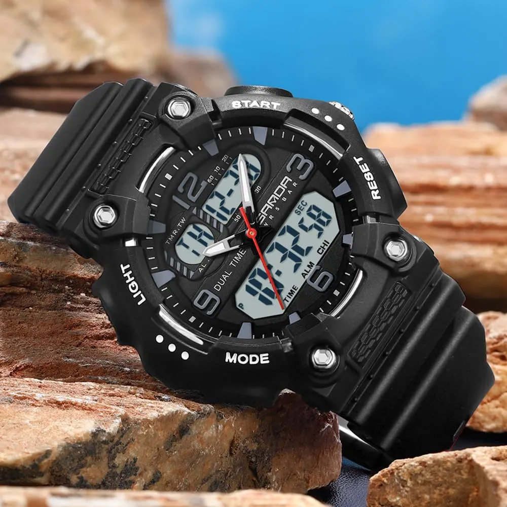 Fashion Men's and Women's Digital Analog Sports Watch Dual Time Display 50M Waterproof Outdoor Wristwatch with LED Backlight, Shock Resistant, TPU toddler Band Gosasa 