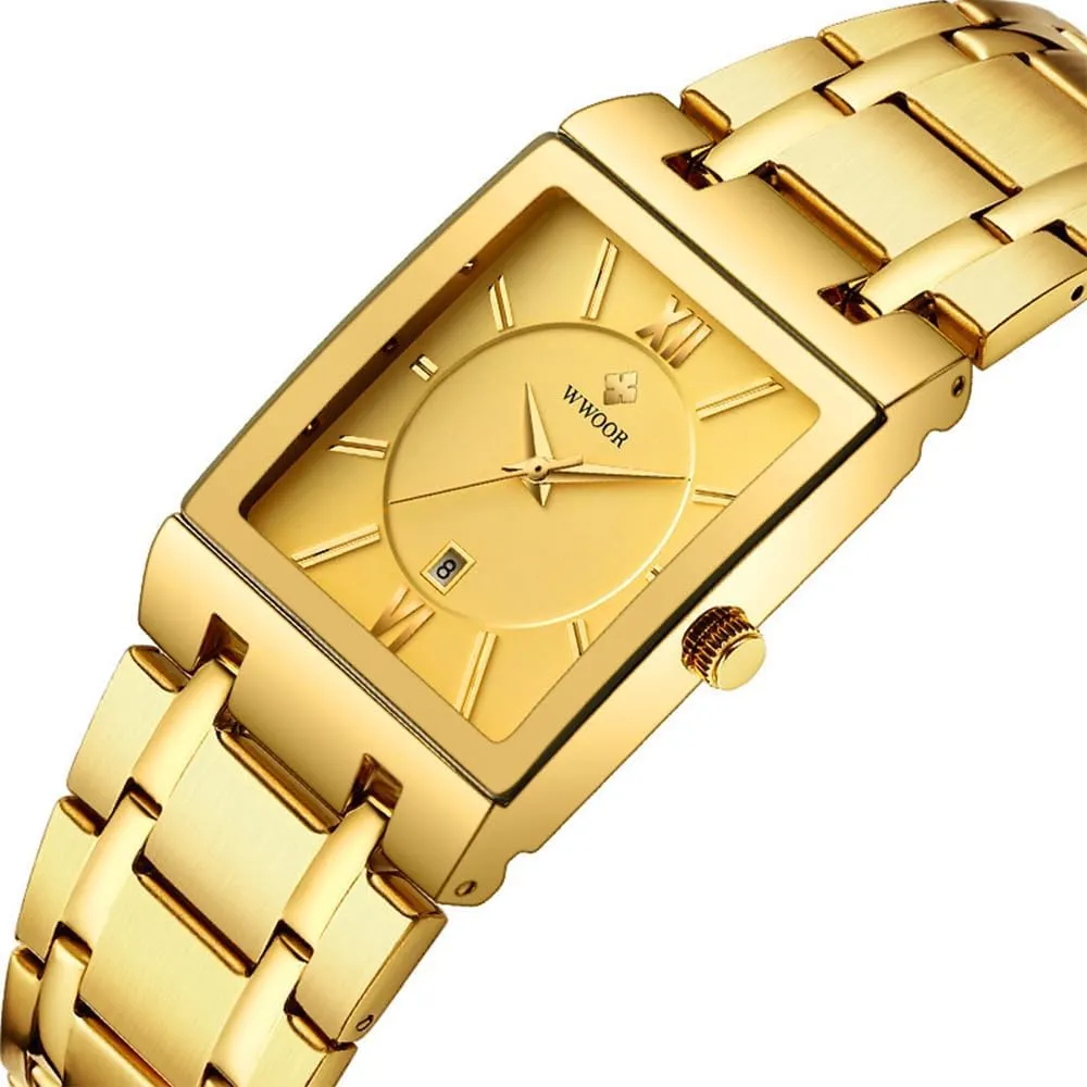 Fashion Modern Watch Casual assistance corner oral epistle quickly station Business Watches for Men Gold Black Stainless Steel Strap Waterproof Japanese Quartz 3-Hand Analog Date Calendar Wristwatch CARLIEN Mens Rectangular Square 