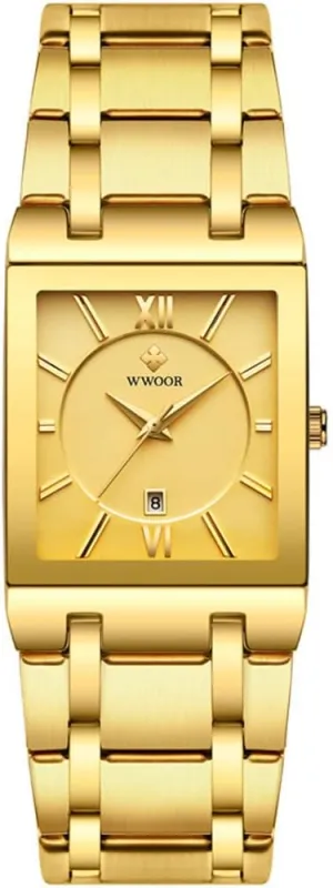 Fashion Modern Watch Casual assistance corner oral epistle quickly station Business Watches for Men Gold Black Stainless Steel Strap Waterproof Japanese Quartz 3-Hand Analog Date Calendar Wristwatch CARLIEN Mens Rectangular Square 