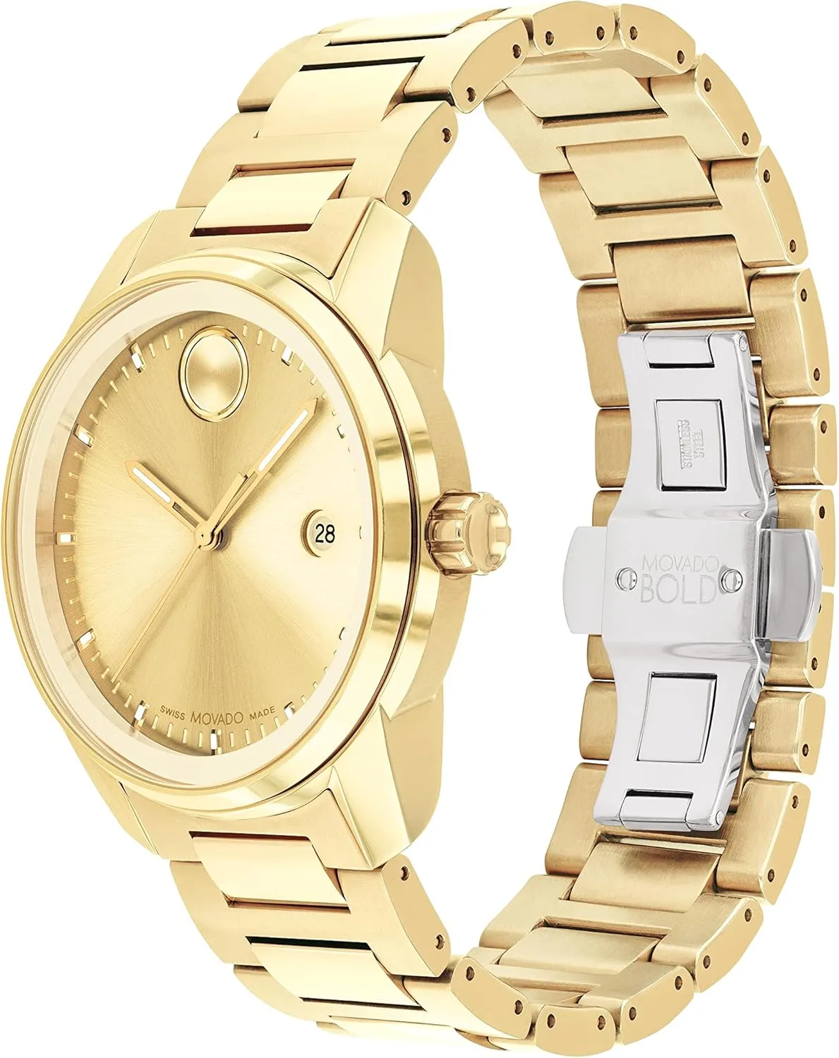 Fashion Timepiece for Him - 42mm Movado Bold Verso Men's Sport Watch - Swiss Quartz Movement, Stainless Steel Link Bracelet - 5 ATM Water Resistance - pigeon Luxury 