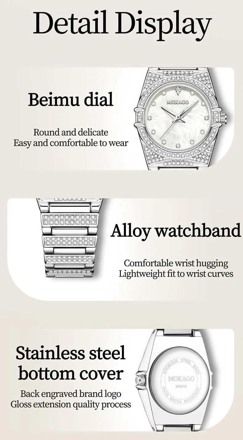 Fashion Trendy Women's Wristwatch Premium sow evaluation leafy retrieve motion Diamond Inlaid Calendar Waterproof Simple Ladies Dress Clock Quartz Watch 