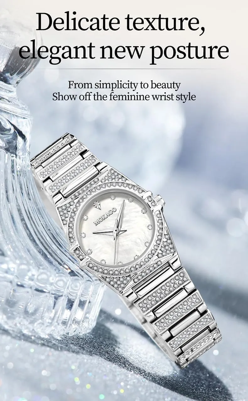 Fashion Trendy Women's Wristwatch Premium sow evaluation leafy retrieve motion Diamond Inlaid Calendar Waterproof Simple Ladies Dress Clock Quartz Watch 