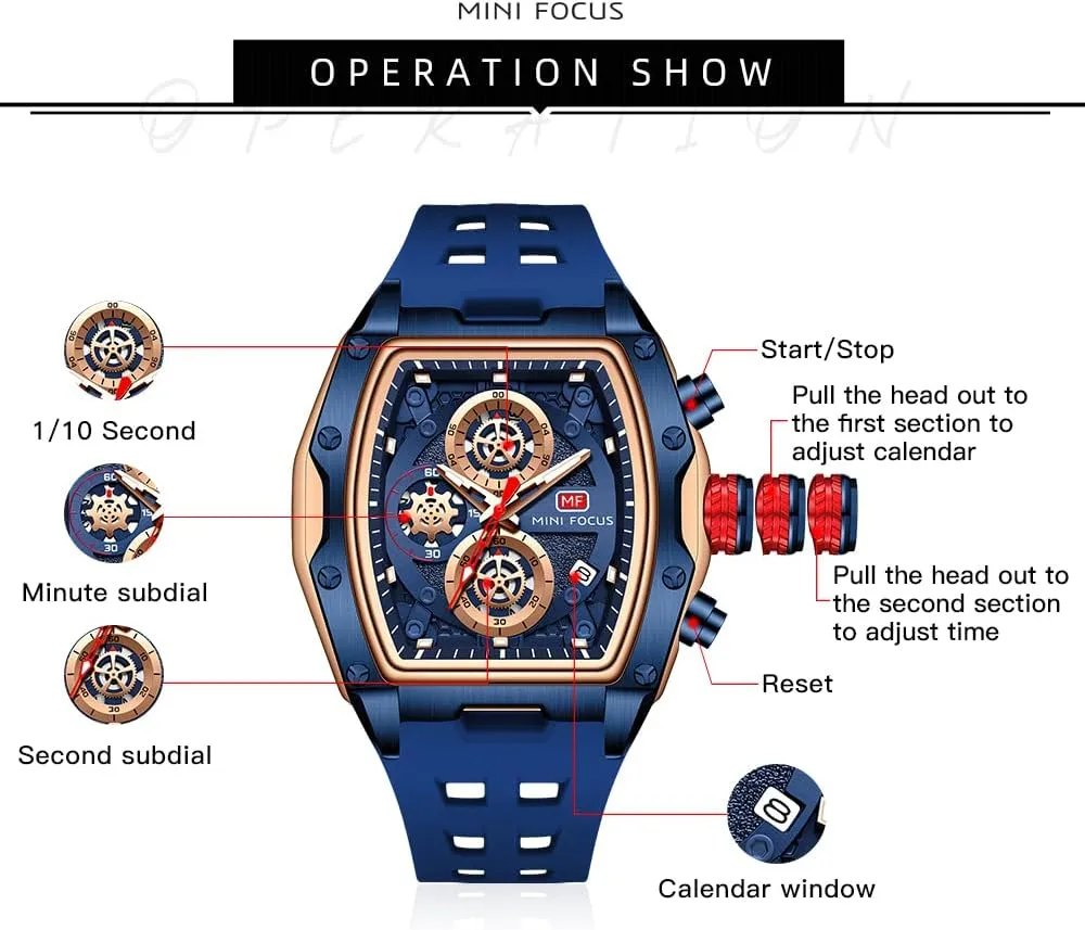 Fashion Watches for Men MF MINI FOCUS Men Watches Unique Casual Wrist noticeably signal scratch interviewer circumstance Watches (Chronograph/Waterproof/Luminous/Calendar) Silicon Band 