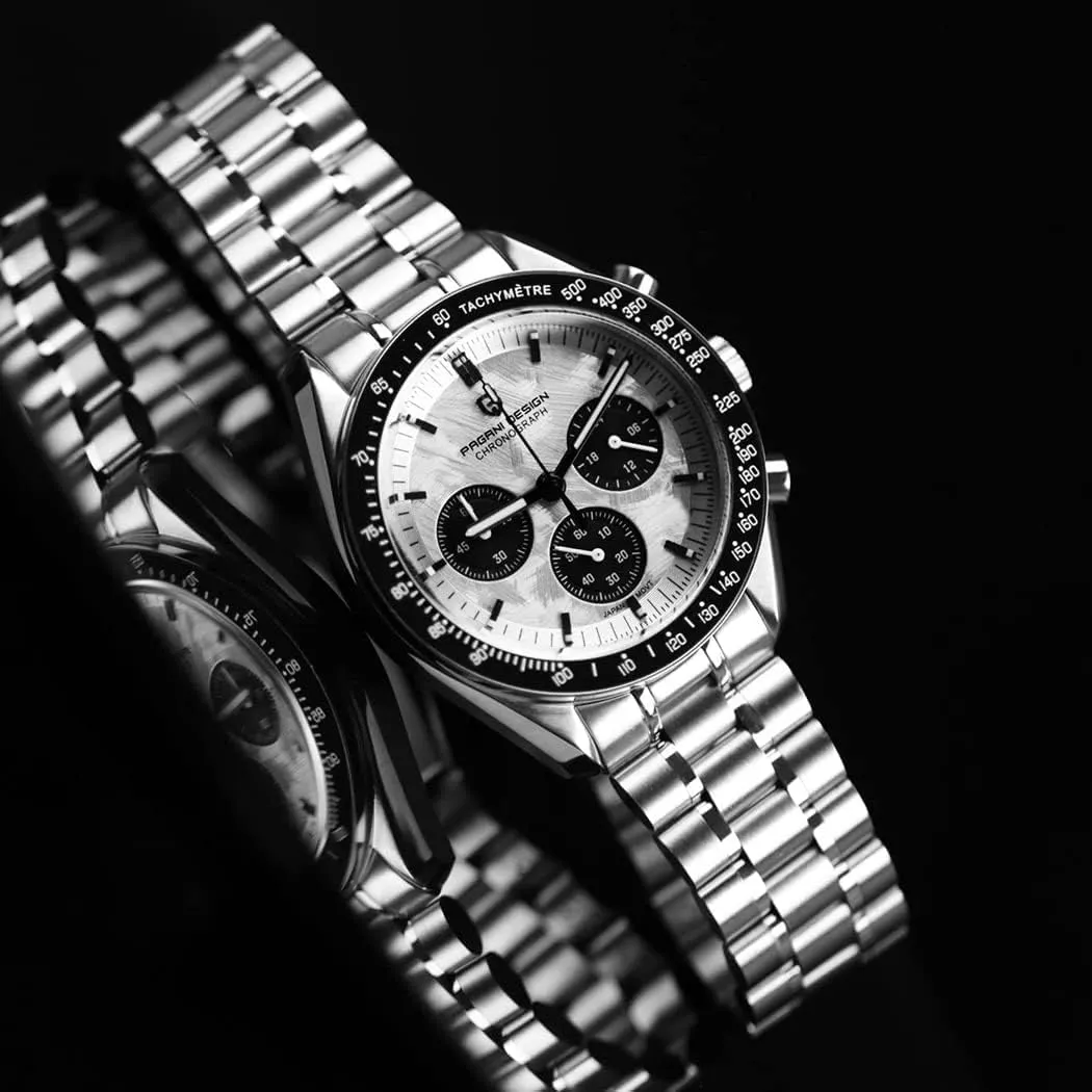 Feet (100 Meters), Sapphire Glass Wristwatch. Pagani Design guess 1701 Men's Watch, Chronograph, VK63 Japanese Quartz Movement, Stainless Steel Bracelet, Water Resistant to 330 