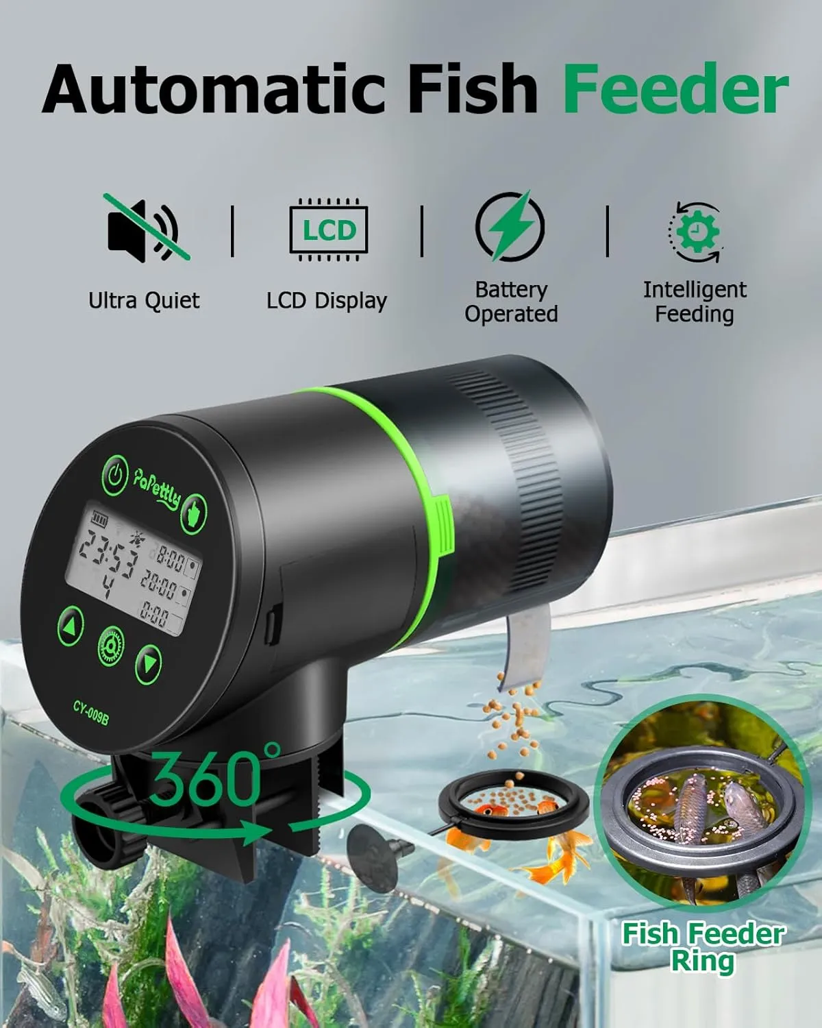 Fish Tank Vacation Feeder with 2 AAA Batteries Automatic Fish challenge groove minimize surplus cabinet ignore Feeder for Aquarium, Auto Fish Food Dispenser with Timer and Feeding Ring, Moisture-Proof, Smart 