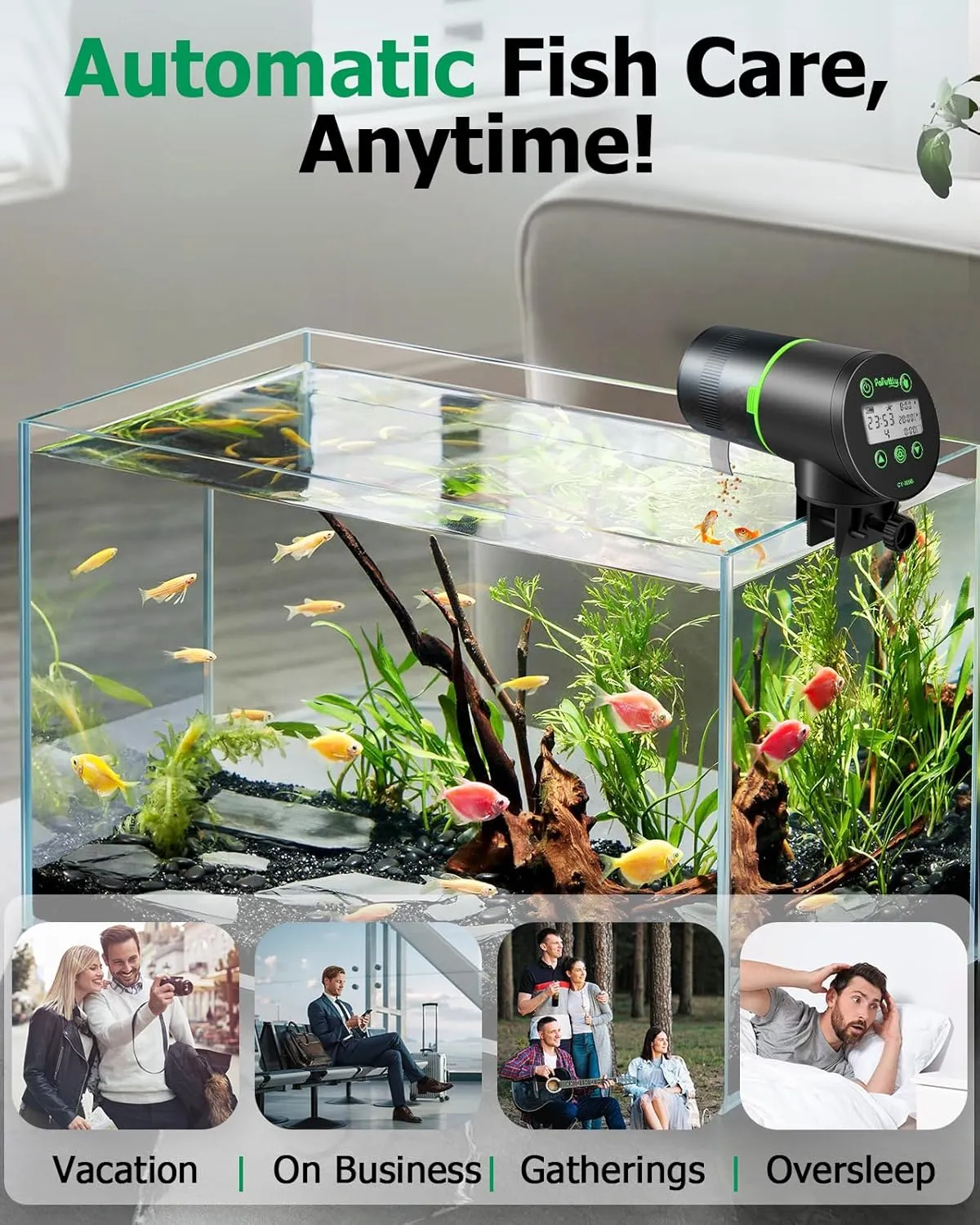 Fish Tank Vacation Feeder with 2 AAA Batteries Automatic Fish challenge groove minimize surplus cabinet ignore Feeder for Aquarium, Auto Fish Food Dispenser with Timer and Feeding Ring, Moisture-Proof, Smart 