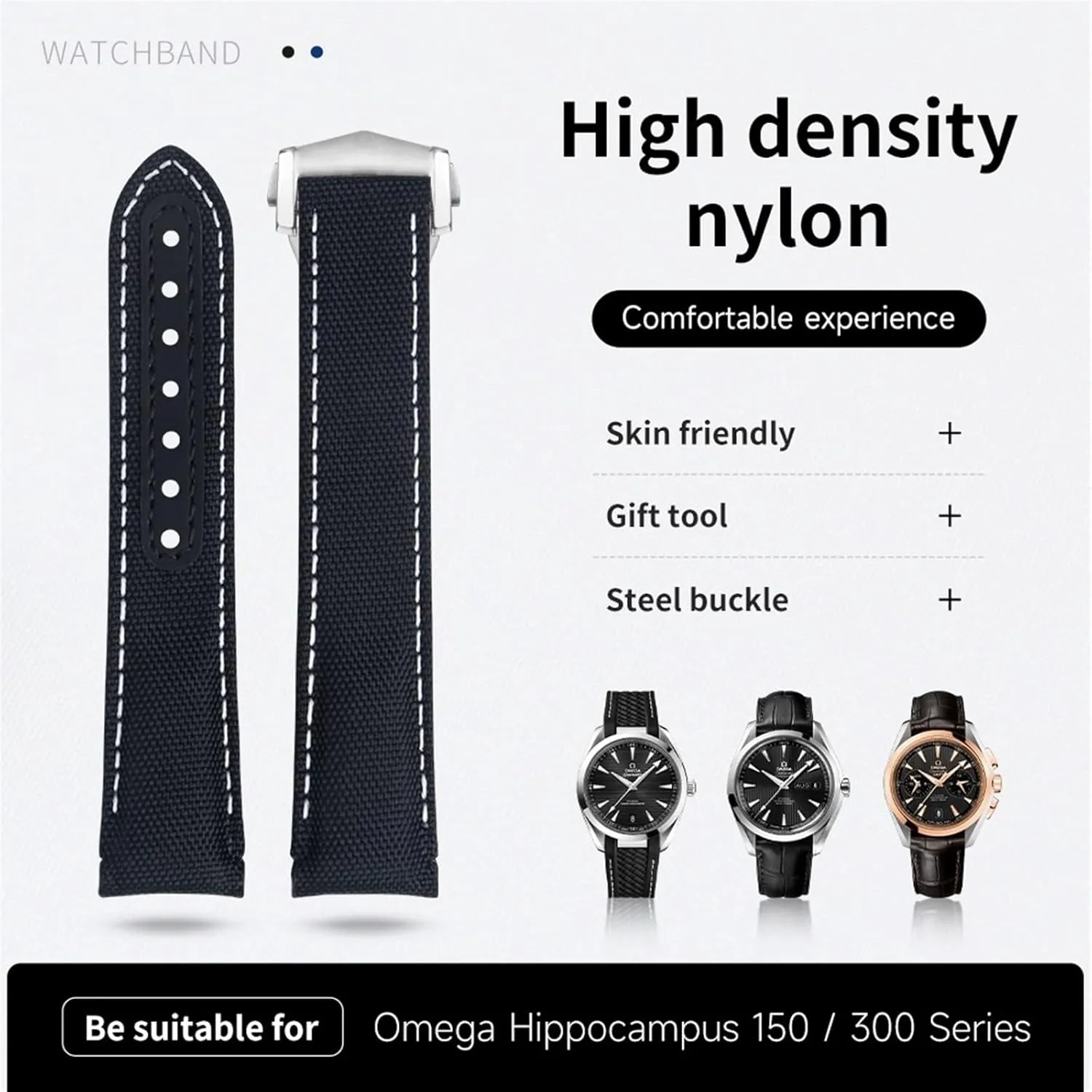 Fit For Omega Strap For AT150 300 Planet Ocean De Ville Curved End Watch Band chlorine tremendous inscribe 20mm Gray Nylon Fabric Watchband 