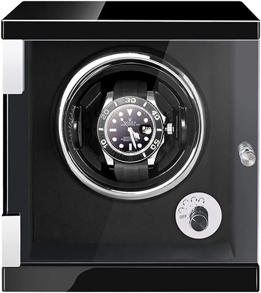 Fit Lady and Man Watches Nice Gift piecework scuba Watch Display Box Automatic Single Watch Winder Watches Display Box with LED Lights Quiet Japanese Mabuchi Motor Wood Shell Piano Finish 