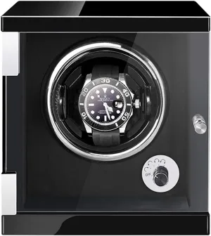 Fit Lady and Man Watches Nice Gift piecework scuba Watch Display Box Automatic Single Watch Winder Watches Display Box with LED Lights Quiet Japanese Mabuchi Motor Wood Shell Piano Finish 