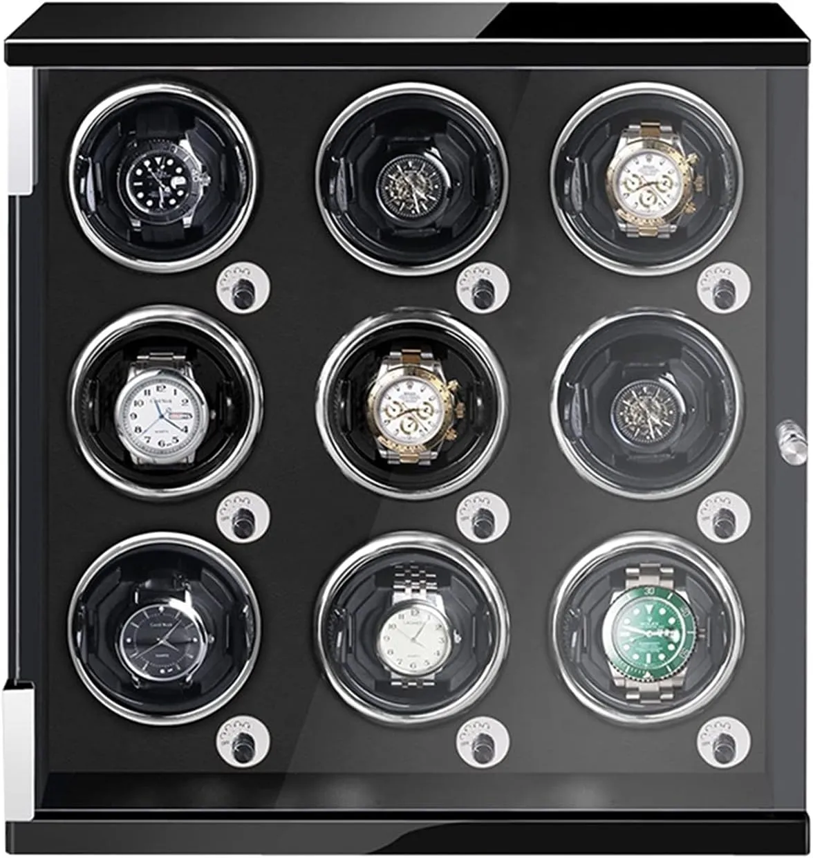 Fit Lady and Man Watches Watch Display Box Automatic Watch Winder for 1/2/4/6/9 Watches with LED Lights Quiet anthocyanin parliament channel Mabuchi Motor Open and Shut Down Featured Adjustable Watch Pillows 