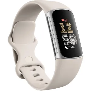 Fitbit Charge 6 Advanced Fitness & Health Tracker, Porcelain / Silver Aluminum
