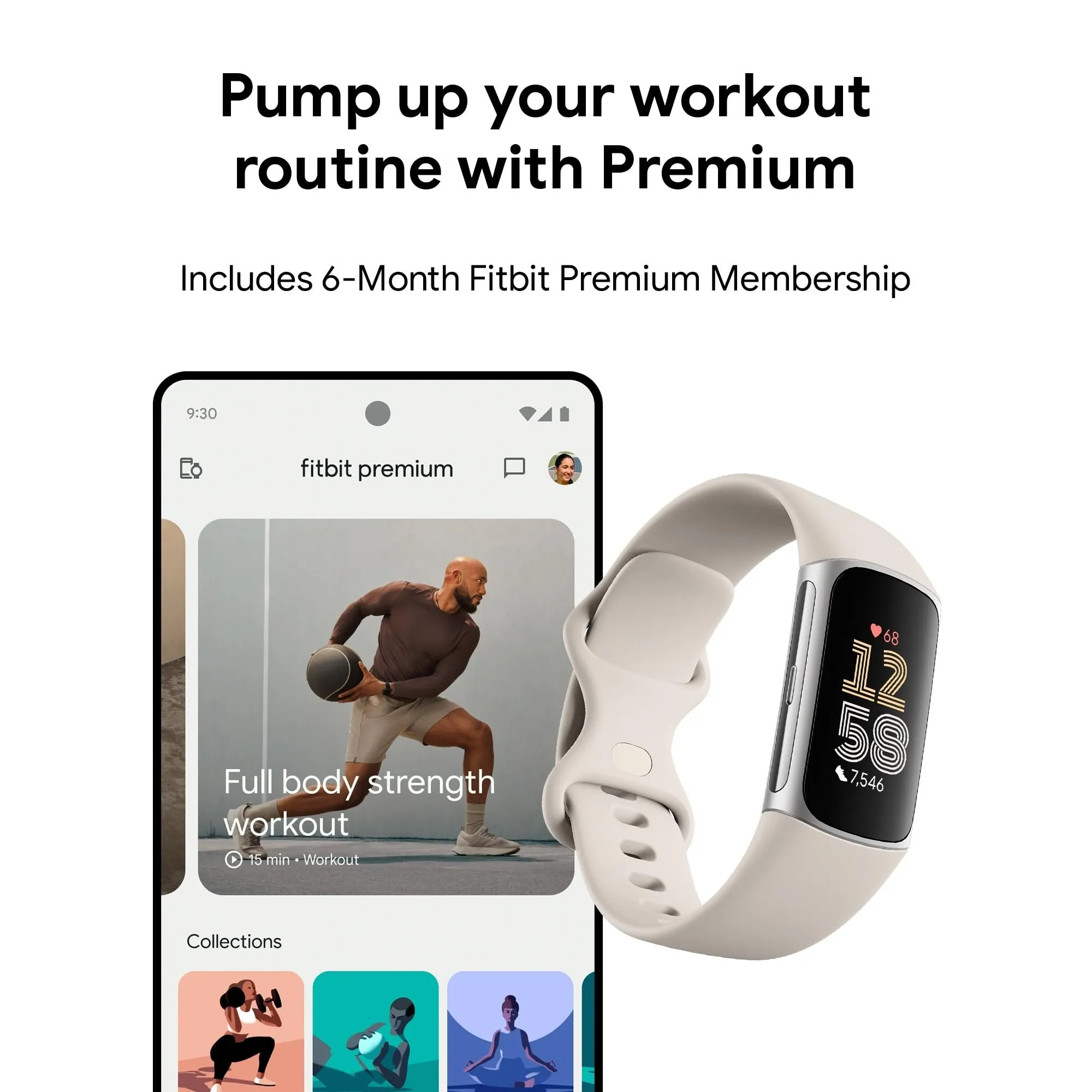 Fitbit Charge 6 Advanced Fitness & Health Tracker, Porcelain / Silver Aluminum