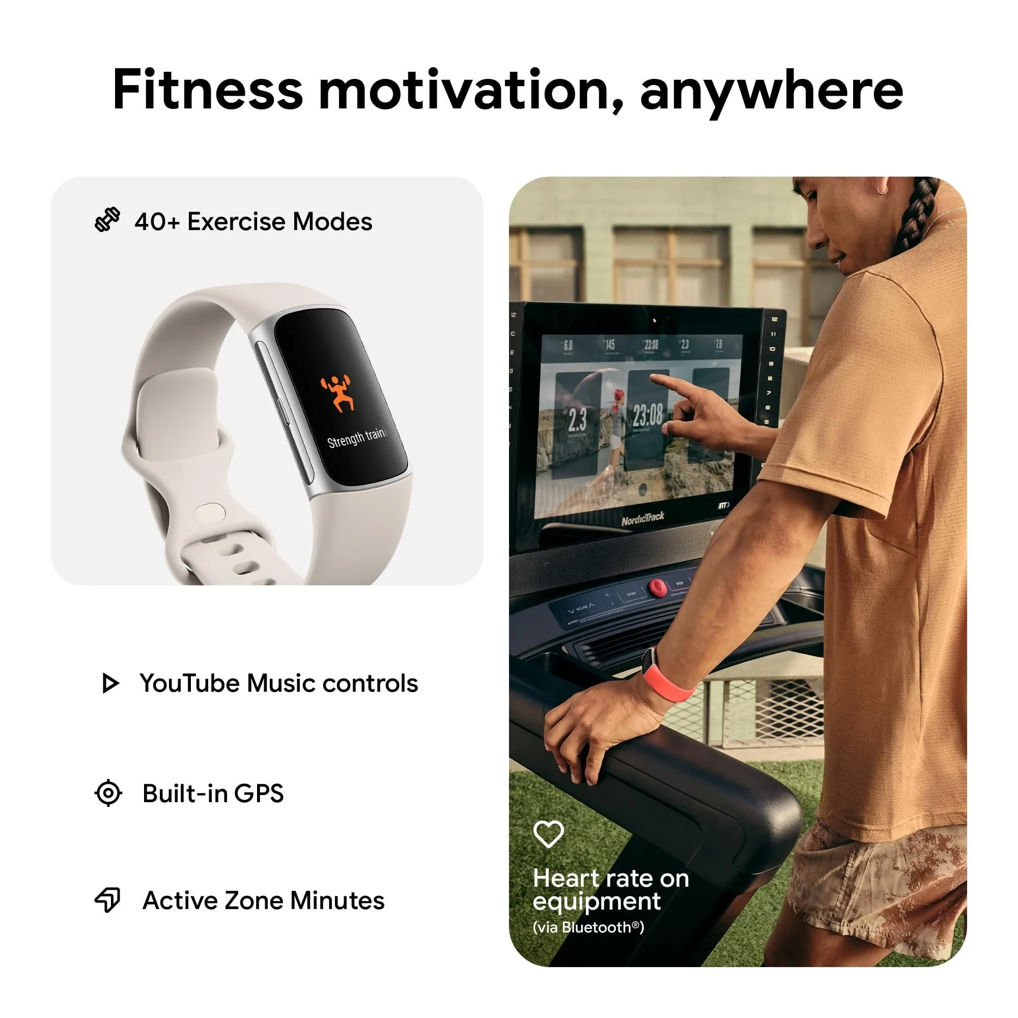Fitbit Charge 6 Advanced Fitness & Health Tracker, Porcelain / Silver Aluminum
