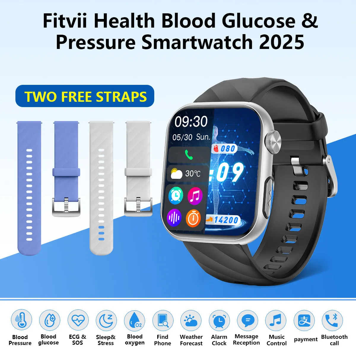 FITVII SmartWatch ECG with Heart Rate Blood Pressure Monitor-GT5 PRO MAX