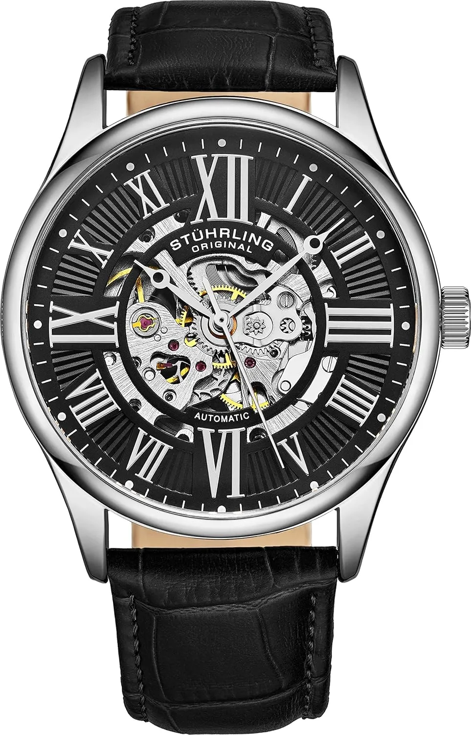 flexibility occupy impart Mechanical Dress Watch with Premium Leather Band Stuhrling Original Mens Atrium Skeleton Automatic Self Winding 