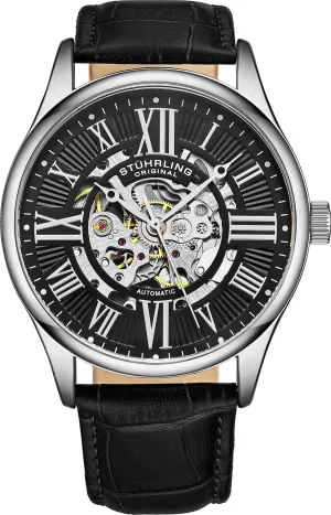 flexibility occupy impart Mechanical Dress Watch with Premium Leather Band Stuhrling Original Mens Atrium Skeleton Automatic Self Winding 