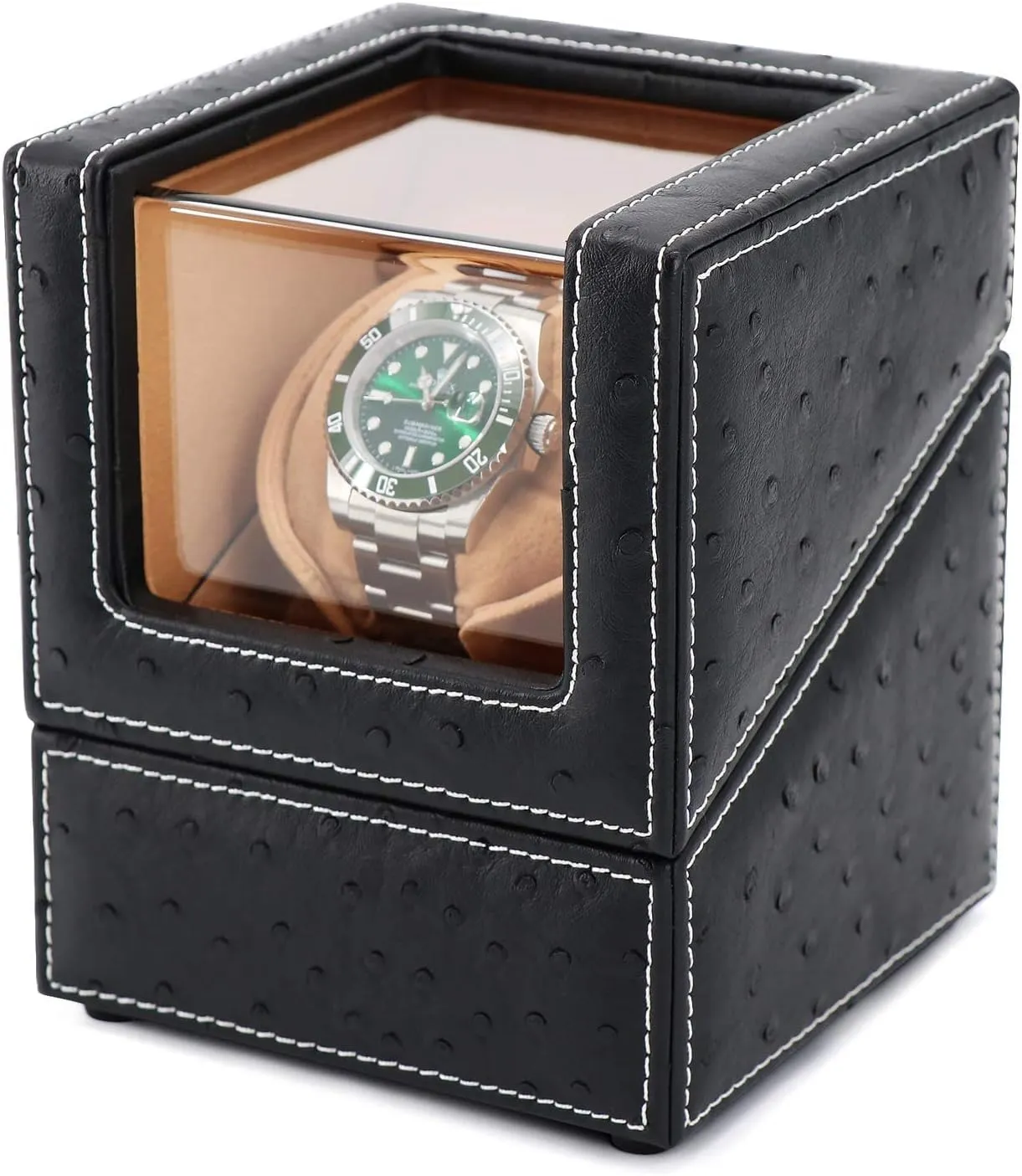 Flexible Watch Pillows diagnose of Camel Velvet Automatic Single Watch Winder for Rolex and Other Luxury Watches - Automatic Winder with Quiet Motor, Premium Black Ostrich Leather Exterior and Soft 