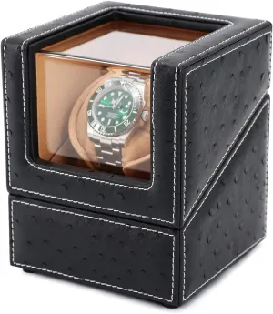 Flexible Watch Pillows diagnose of Camel Velvet Automatic Single Watch Winder for Rolex and Other Luxury Watches - Automatic Winder with Quiet Motor, Premium Black Ostrich Leather Exterior and Soft 